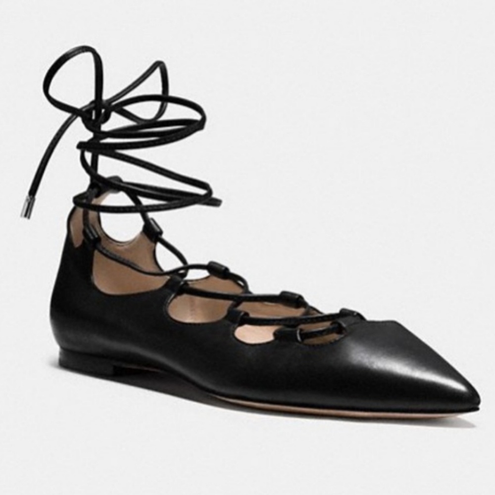 🎉 SALE NWOB Coach Lace up Justine Pointed Flats - Picture 3 of 8